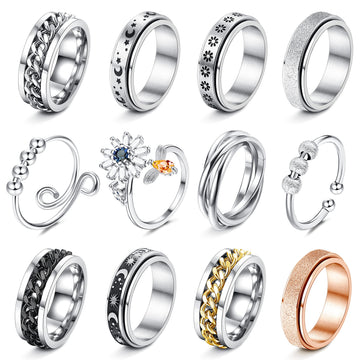 Fasacco Anxiety Ring For Women Fidget Rings For Anxiety Spinner Ring Figit Spinning Ring Anti Anxiety Ring For Women Men Size 12