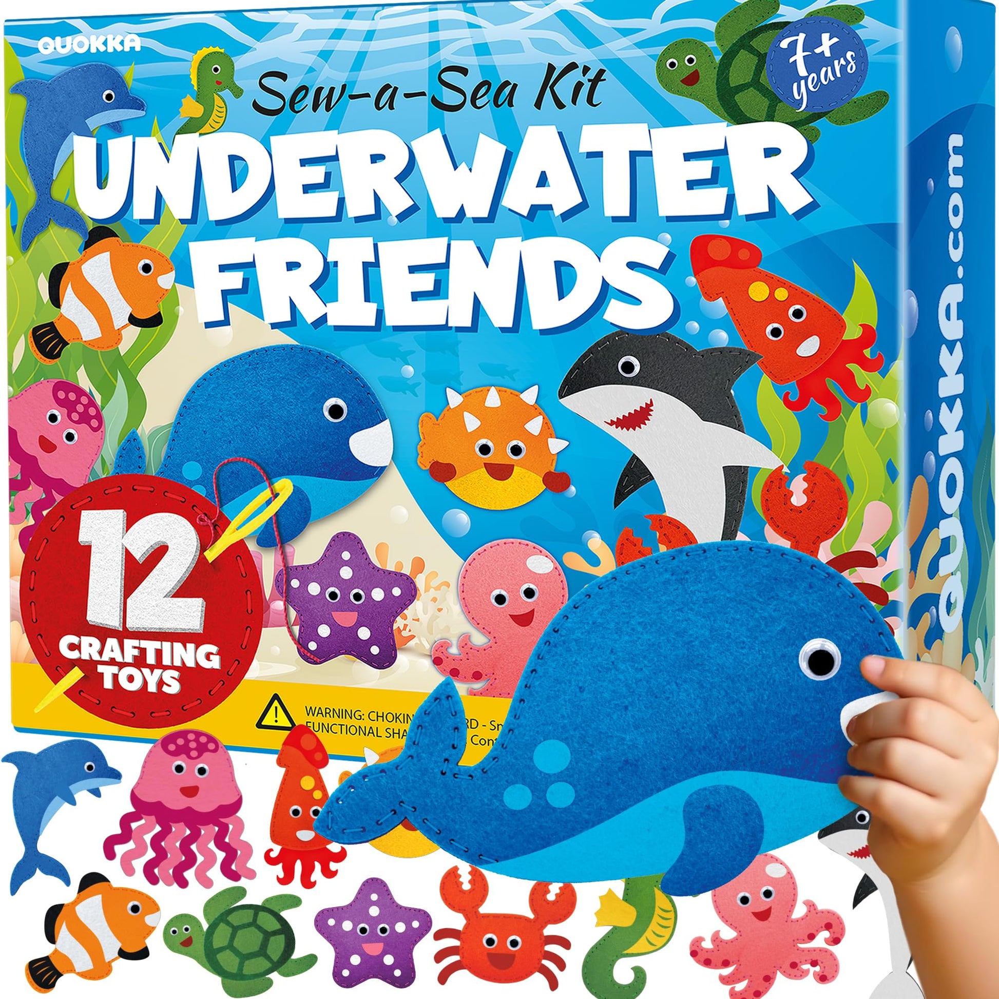 UOKKA Kids Crafts Ages 4-8, DIY Beginner Needle and Thread Kit - 12 Sea Animals Sewing Kit Basic - Fun Arts Crafts for Kids Ages