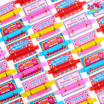 Joyin 28 Packs Pop Tubes Toys For Kids Imaginative Play Stimulating Creative, Pop Tubes With Gift Cards Set, Stretchy Stress Relief Fidget Toys For Kids Classroom Party Favors Classroom Gifts