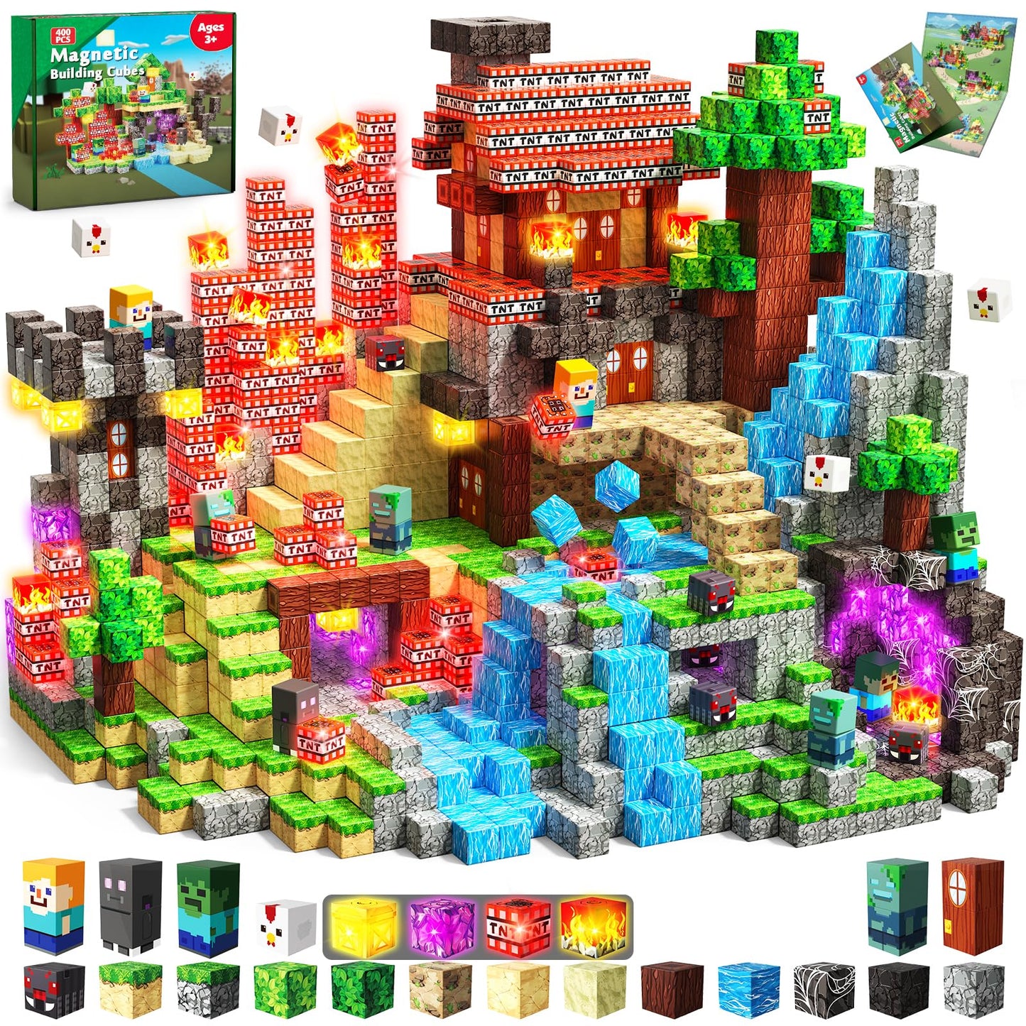 Toyunited 400Pcs Cube Blocks With Light Up Blocks