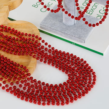 120PCS Bead Necklace, Red Mardi Gras Beads, 33 IN Mardi Gras Accessories, Party Costume Beads Parade Throws Bulk for Christmas P