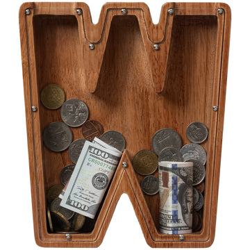 Ladenk 12 Inch Extra Large Wooden Kids Letter Piggy Bank - Piggy Bank For Boys Girls - Initial W Bank - Alphabet Money Bank For 
