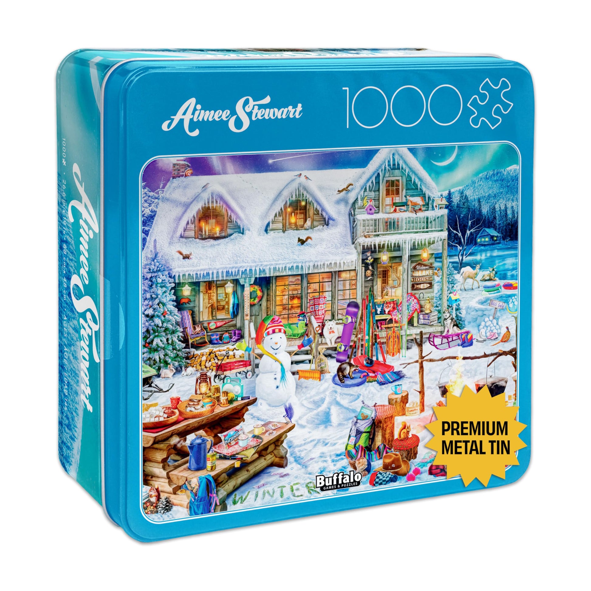 Buffalo Games - Aimee Stewart - Winterland Fun - 1000 Piece Jigsaw Puzzle for Adults - Collectible Tin Case - Finished Size is 2