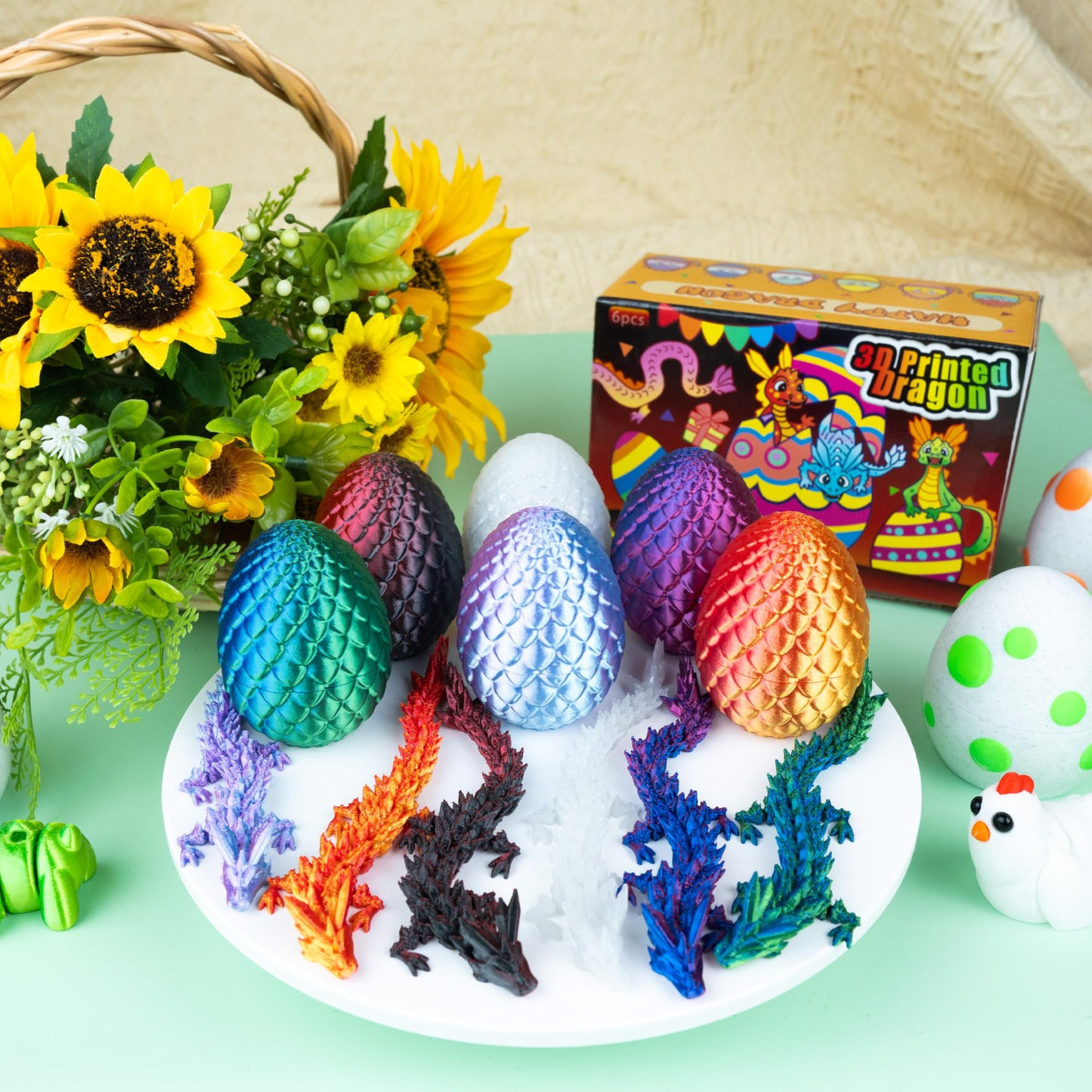 Impossmaker Mini 3D Printed Easter Dragon Eggs Set, Multi-colored, Small, Model FM00186, Articulated Plastic Dragon Fidget Toy