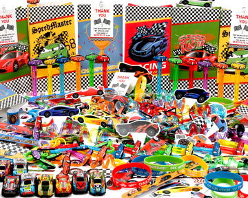 PLOUGVI 232PCS Race Car Birthday Party Favors Decorations Supplies Goodie Bag Stuffer Pinata Filler, Cars Themed Favors for Whee