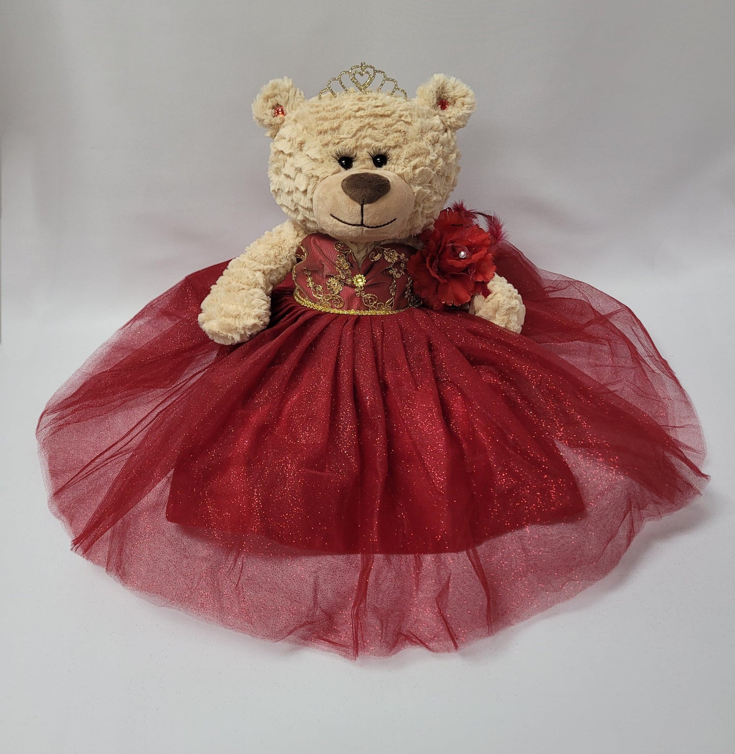 KINNEX COLLECTIONS SINCE 1997 20" Quinceanera Doll Teddy Bear, Burgundy - Gold Trim, Model B16632-7G, Polyester Centerpiece