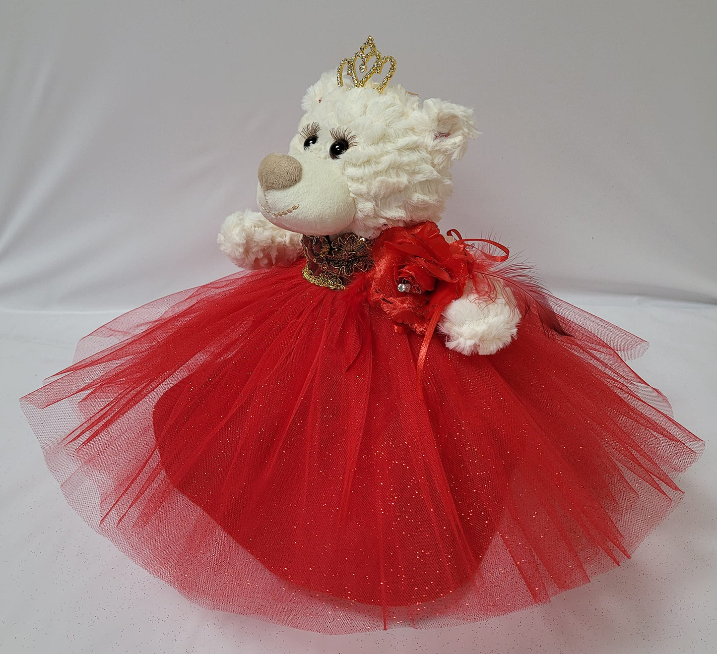 Kinnex Collections Since 1997 12'' Quince Anos Teddy Bear With Dress Embroidery Mis 15 Anos (Centerpiece) ~ B09631-14G (Red/G)