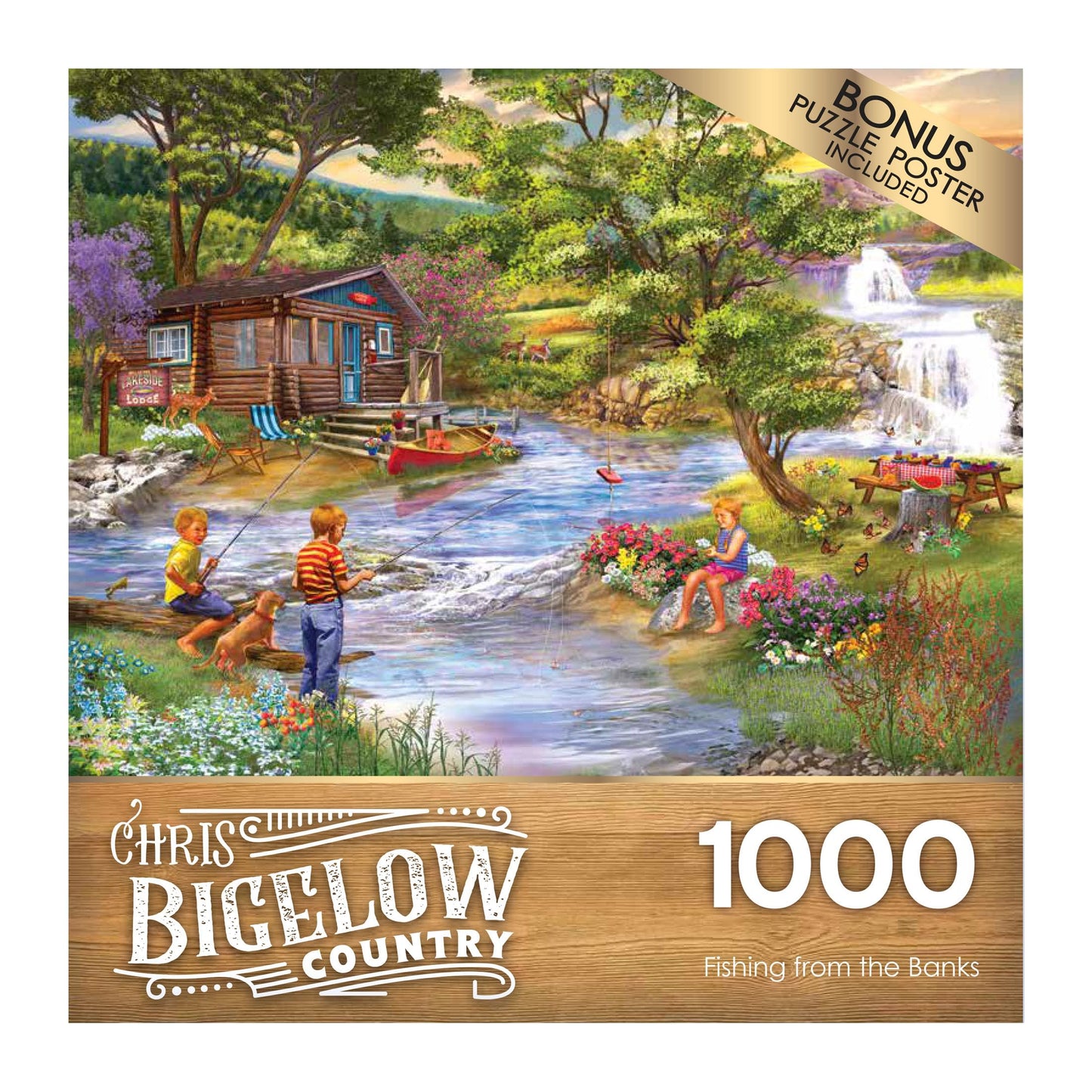 RoseArt 1000 Piece Jigsaw Puzzle - Fishing from The Banks - Multi-colored - Cardboard - Model 6650ZZC