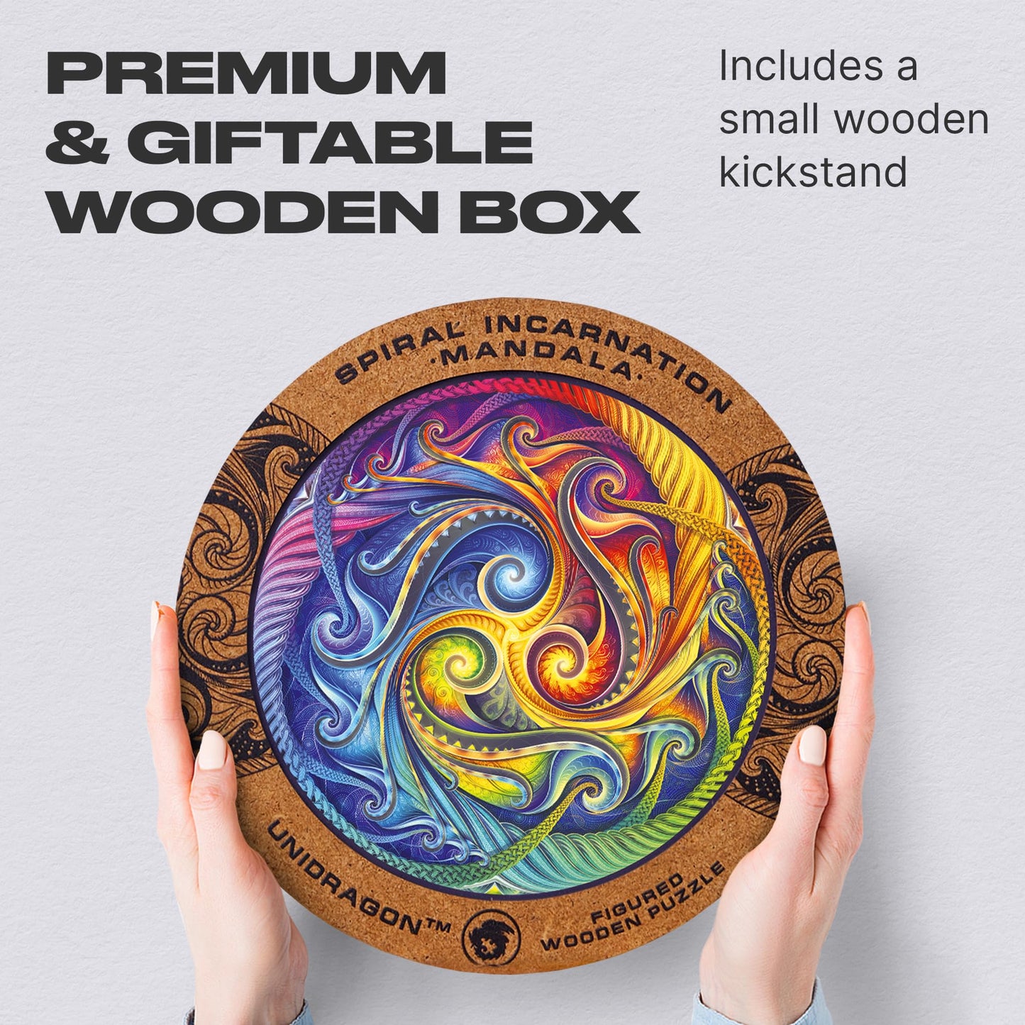 Unidragon Original Wooden Jigsaw Puzzles - Mandala Spiral Incarnation, 350 Pcs, King Size 13'X13', Beautiful Gift Package, Unique Shape Best Gift For Adults And Kids