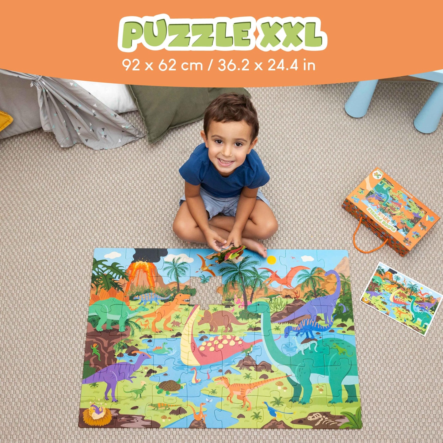 BONNYCO Giant Dinosaur Floor Puzzle - 48 Large Pieces, 36.2 x 24.4 in, Educational Kids Toy for Ages 2-8, Cardboard Model GE0134