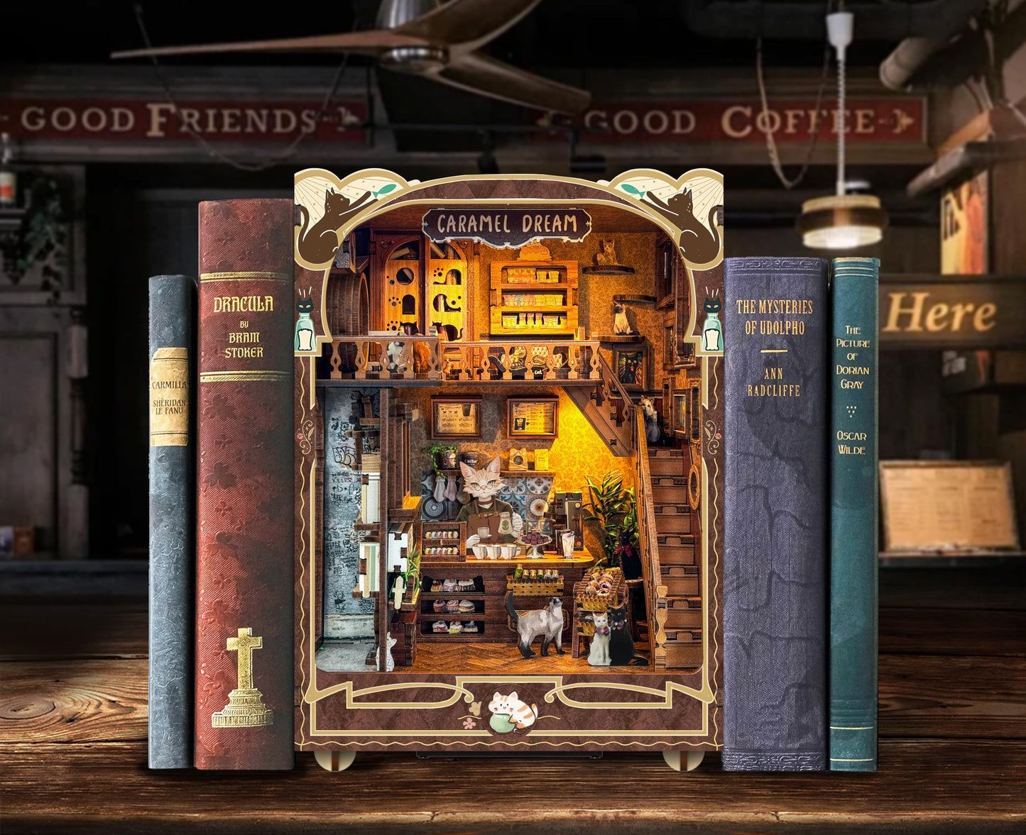 STRUCWOOD Book Nook Kit-DIY Dollhouse Kit Wooden Miniature Studio with Dust Cover Bookshelf Decor 3D Puzzle Book Nooks for Adult