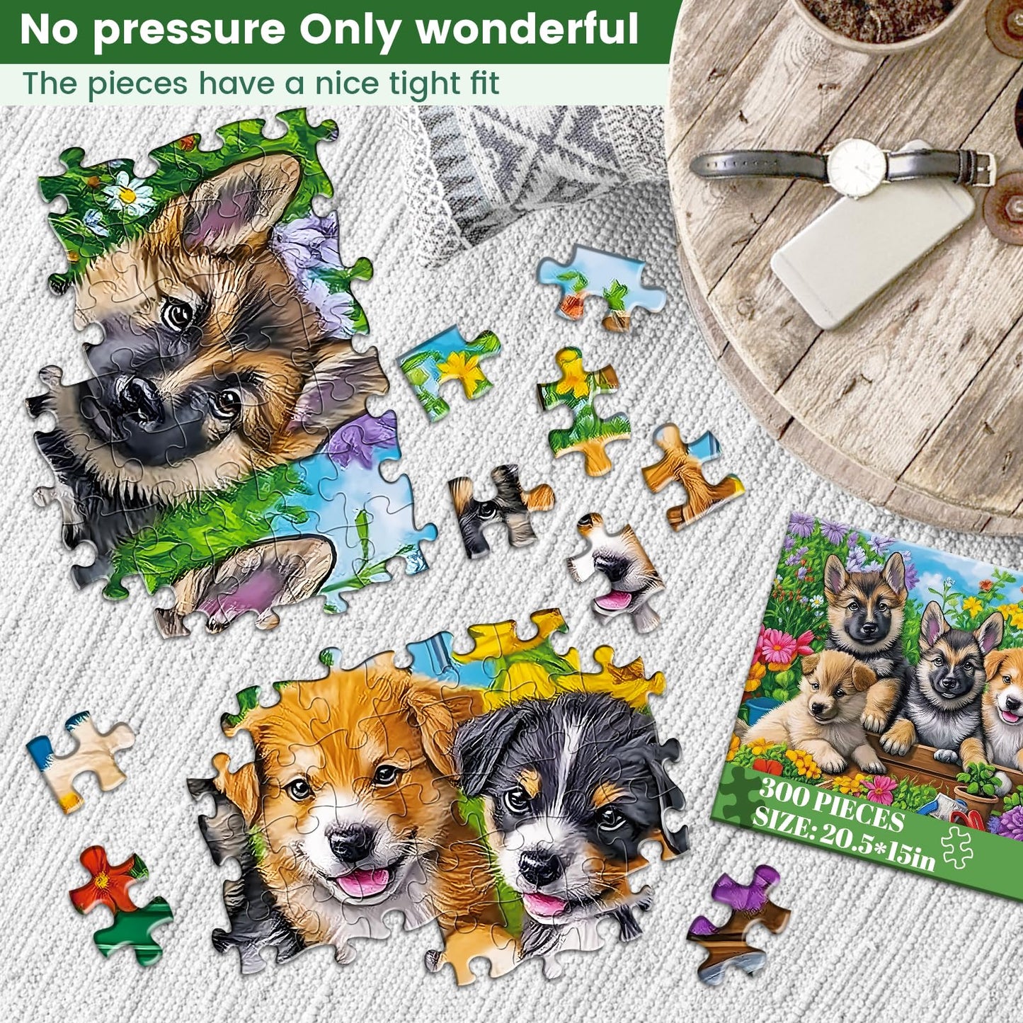 300 Piece Puzzles for Adults,Fun Puppies Puzzle for Adults Teens,Large Piece Cute Dogs Jigsaw Puzzle for Kids Ages 8-10 10-12,Gl