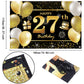 IMISI 27th Birthday Banner - Black Polyester Decorations for Men’s Birthday Party Backdrop