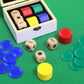 Fun Left Right Roll Dice Game Set  Include 3 1-inch Wooden Dices and 48 Pcs Chips in White Wooden Box  Easy to Store and Carry Around for Travel