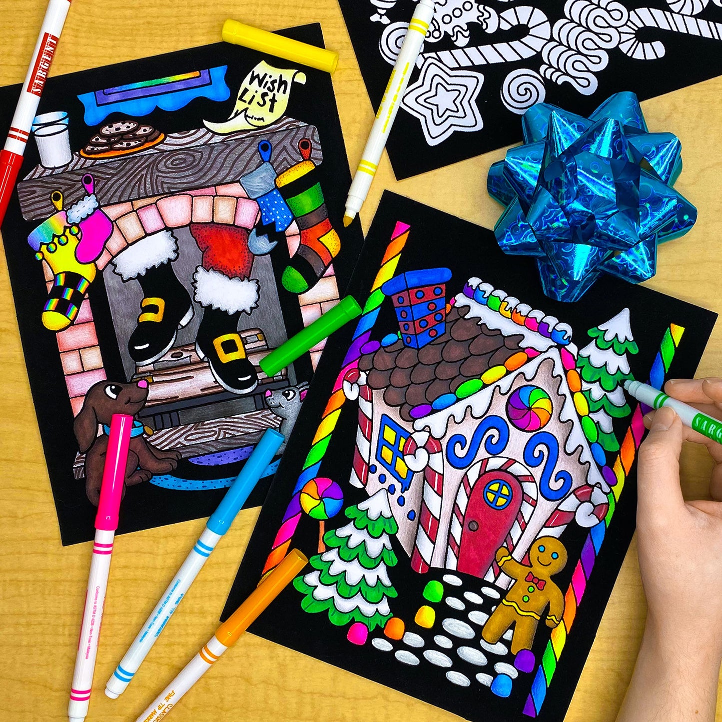 Super Pack of 18 Fuzzy Velvet Coloring Posters (Christmas Edition) - Excellent Family Time Craft Project to Share and Color - Al