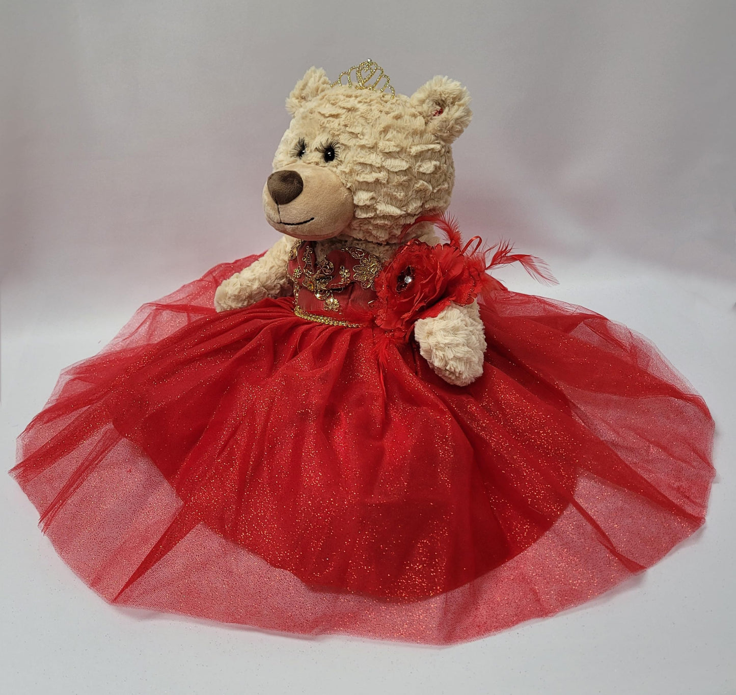 Kinnex Collections Since 1997 20' Quince Anos Quinceanera Last Doll Teddy Bear With Dress (Centerpiece) ~ B16632-14G (Red - Gold Trim)