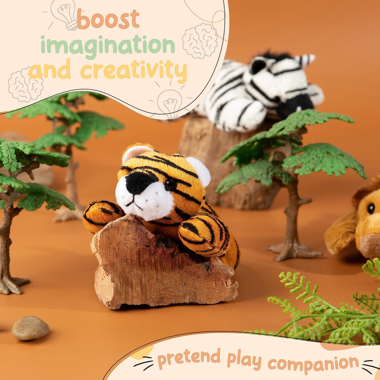 Forest & Twelfth 4' Stuffed Tiger, Single Mini Stuffed Animal Plush Toy For Kids, Jungle Party Favors And Goody Bags, Classroom Treasure Box Prizes, Stocking Stuffers (Tiger)