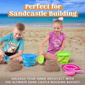 Sloosh 3 Pcs Foldable Buckets With 3 Shovels, Square Sand Water Bucket Sandbox Party In Summer Collapsible Silicone Pail Bucket