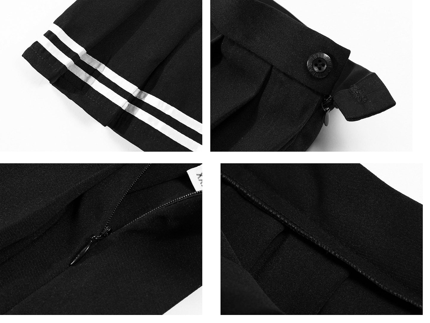 Beautifulfashionlife Girl`S Plaid Check Flat Pleated Skirts School Sailor Suit White Stripes (L,Black)