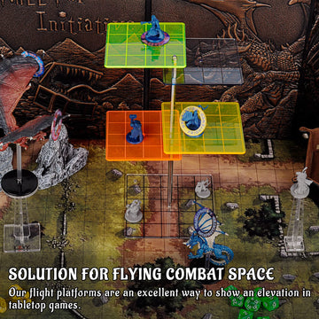 3D Combat Risers Set Colored Acrylic Connected By Metal Pillars Flying Miniature Flight Stand With 1 Inch Squaregrid Great Warga