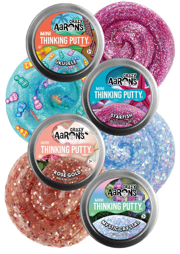 Crazy Aaron'S Putty Mini Tins Mystical Crystal, Ukulele, Starfish & Rose Gold Gift Set Bundle - 4 Pack (13.3G Each)