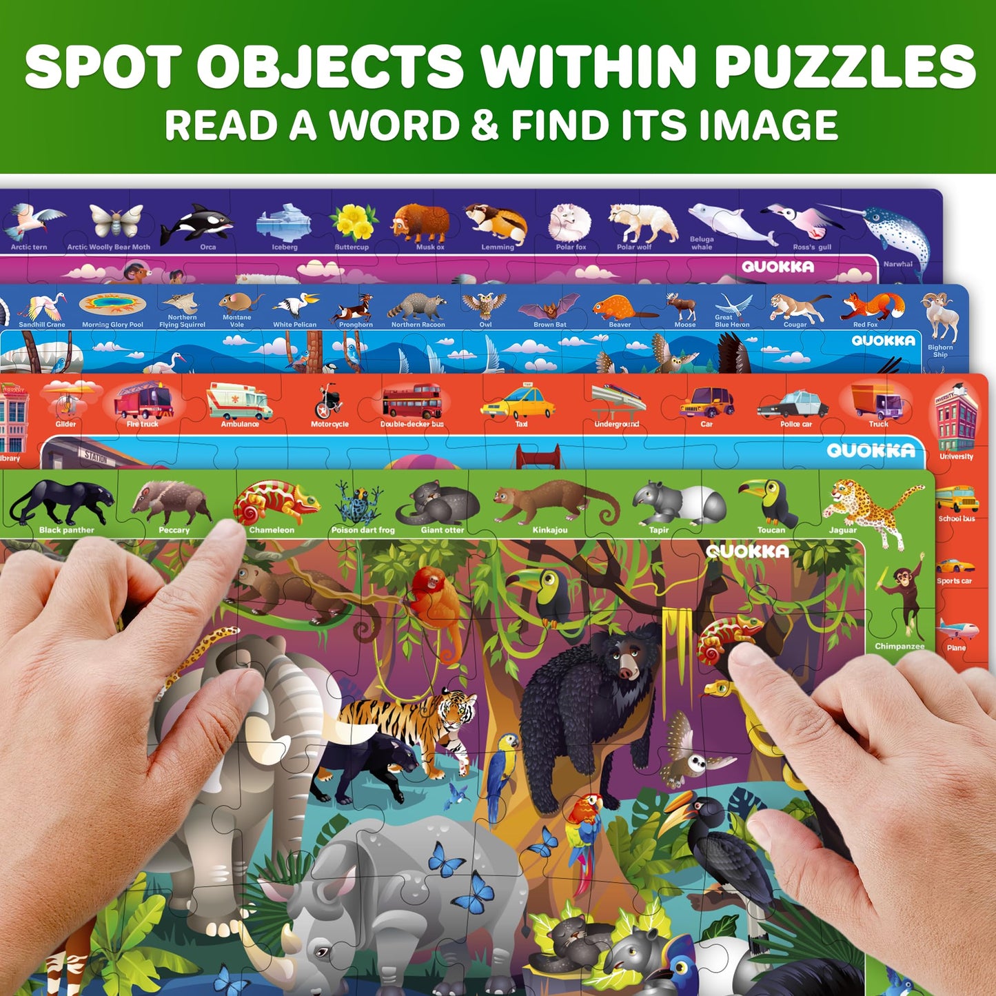 Puzzles For Kids Ages 4-6 - 4 X 60 Puzzles For Toddlers 3-5 By Quokka - Educational Search & Find Toy For 6-8-10 Yo For Learning Forest Polar, Usa National Park Animals & City Life