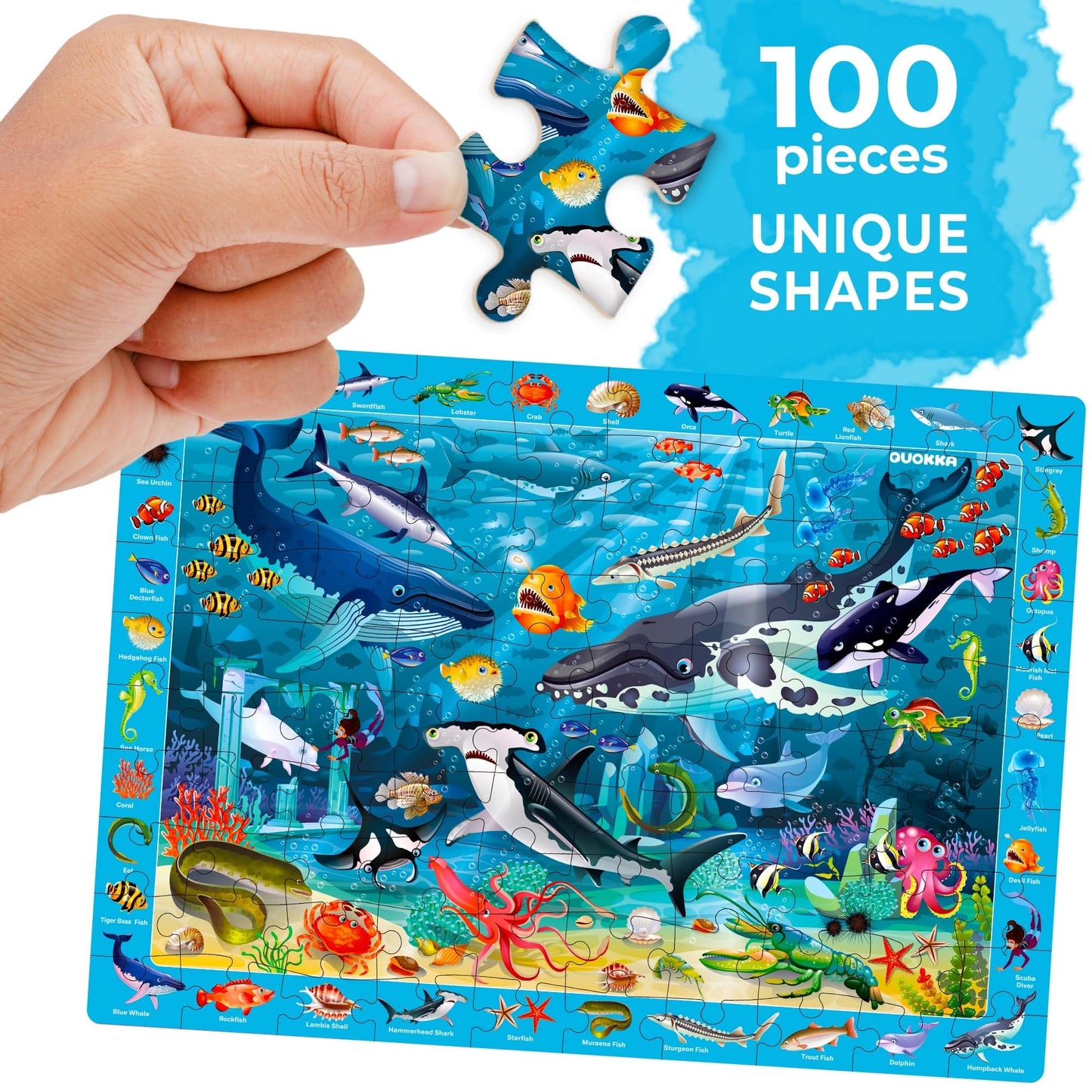 Quokka 100 Pieces Floor Puzzles For Kids Ages 4-6 – 3 Jigsaw Kids Puzzles Ages 6-8 – Search & Find Learning Game For Toddlers 3-5 Ocean Wild Animals & Dinosaurs - Gift Games For Children 8-10