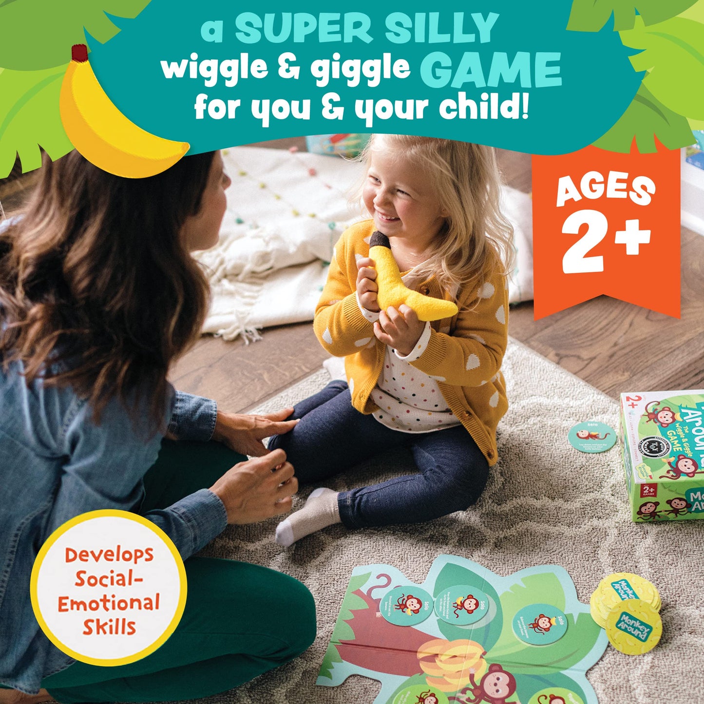 Peaceable Kingdom Monkey Around Game for Toddlers, Interactive Play, Cardboard, One Size, Multicolor, Ages 2+
