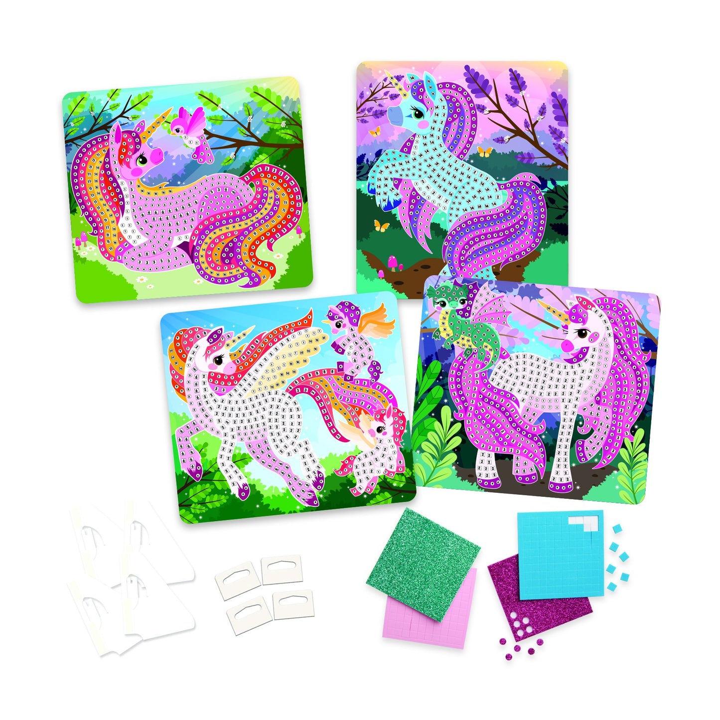 ORB The Factory Sticky Mosaics Unicorns, Pink/Teal/Blue/Purple, 12 x 2 x 10.75