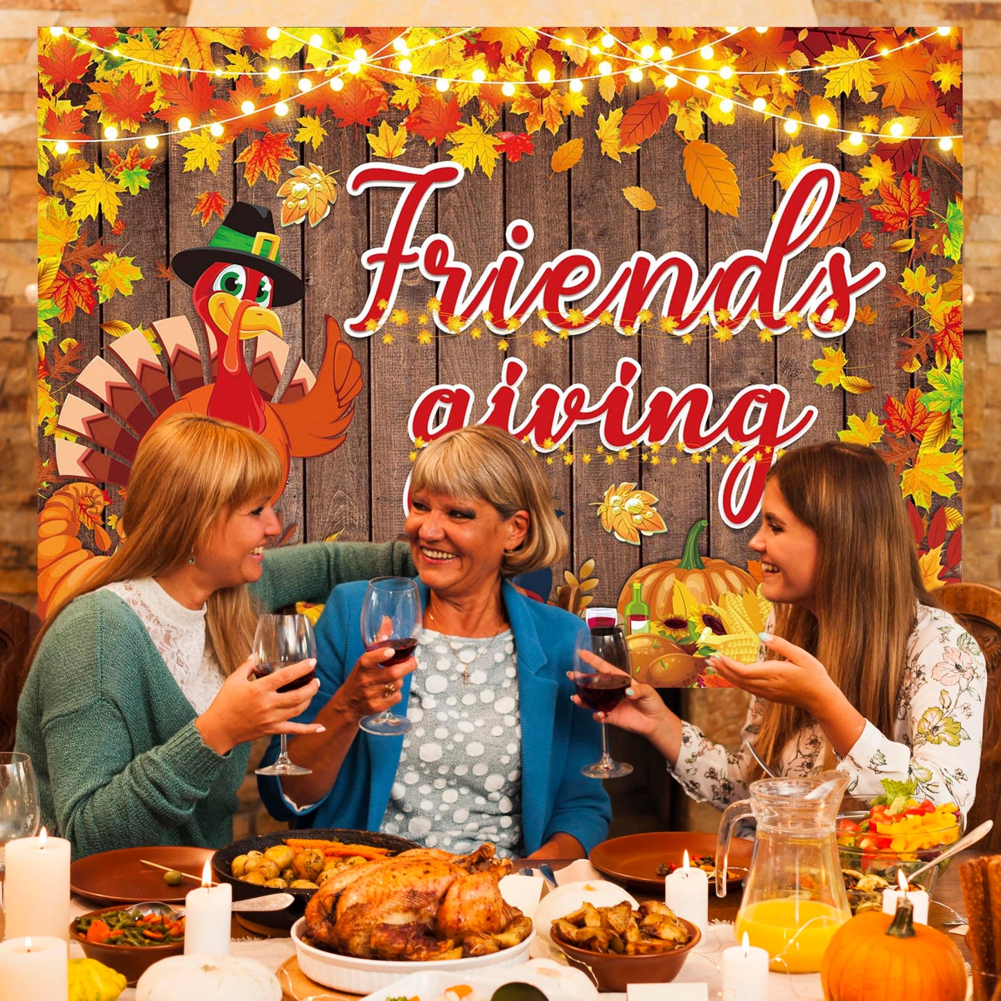 Friendsgiving Banner Backdrop Happy Thanksgiving Friends Giving Photography Backgound Friendsgiving Pumpkin Harvest for Fall Par