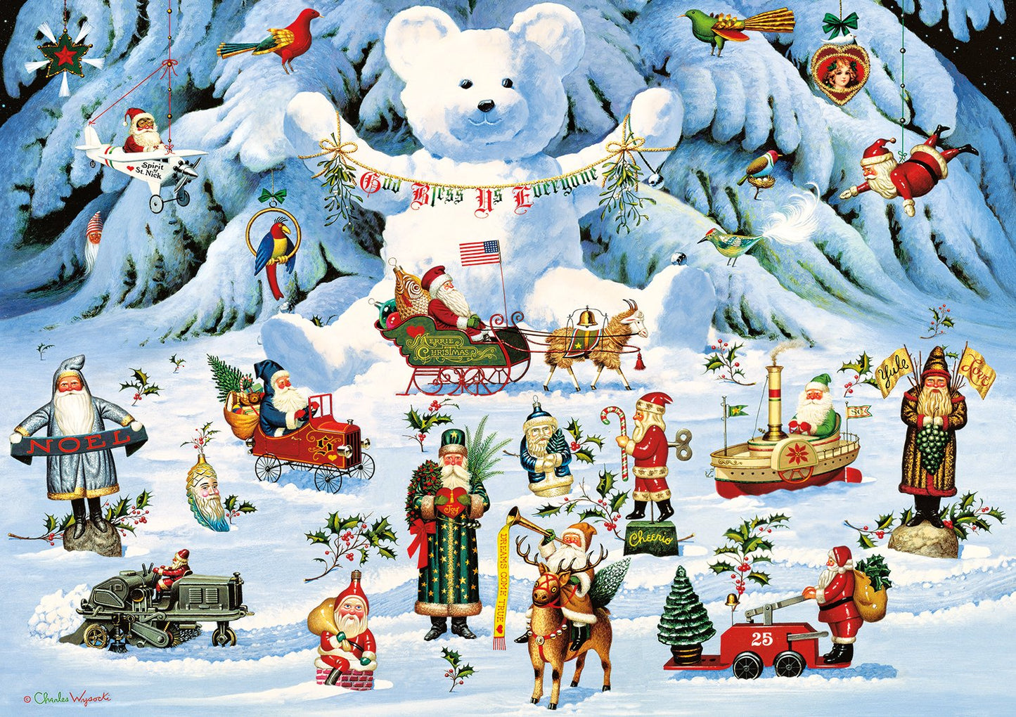 Buffalo Games - Holiday Collection - Charles Wysocki - Jingle Bell Teddy And Friends - 300 Large Piece Jigsaw Puzzle