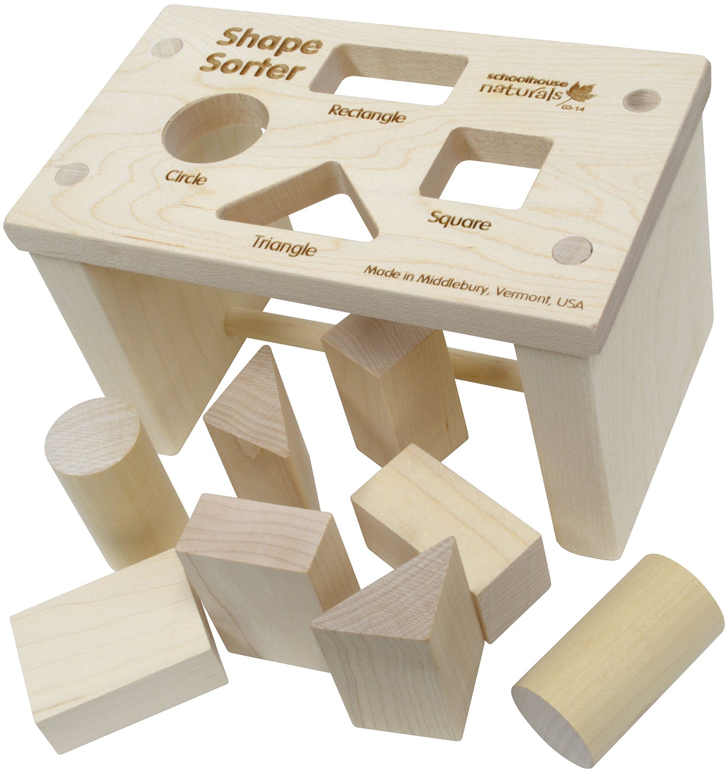 Maple Landmark Shape Sorter Bench - Small Natural Maple Toy