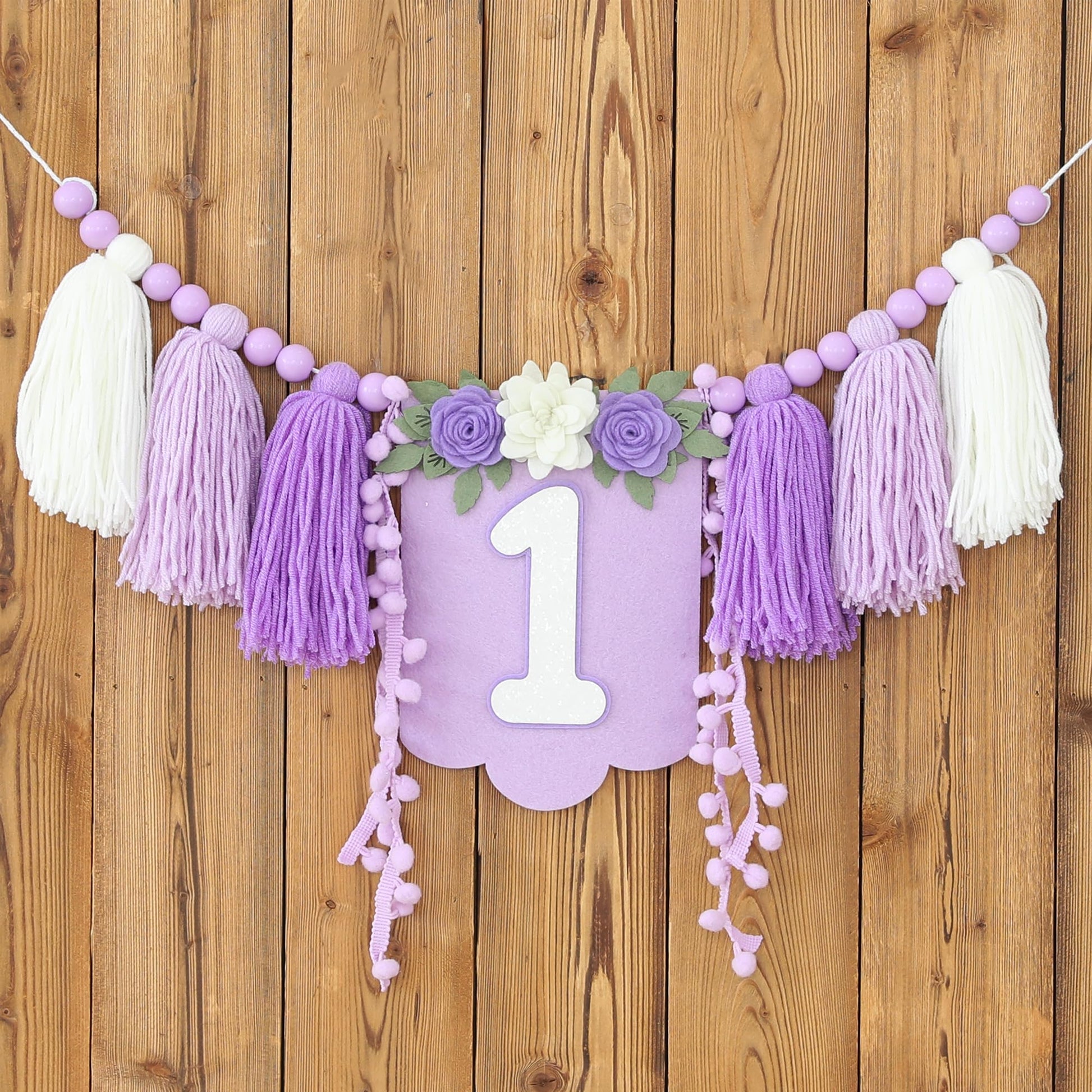 HODIHIWI Handmade Wildflower 1st Birthday HighChair Banner Purple White Party Decoration For Girls Hangings Decorative