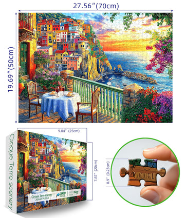 Italy Cinque Terre Jigsaw Puzzles for mature-themeds 1000 Pieces Coastal Village Beautiful Landscape Scenery Sunset View with Letters on Back Hard Impossible Difficult challenging Family Puzzle (27.5 x19.6 )