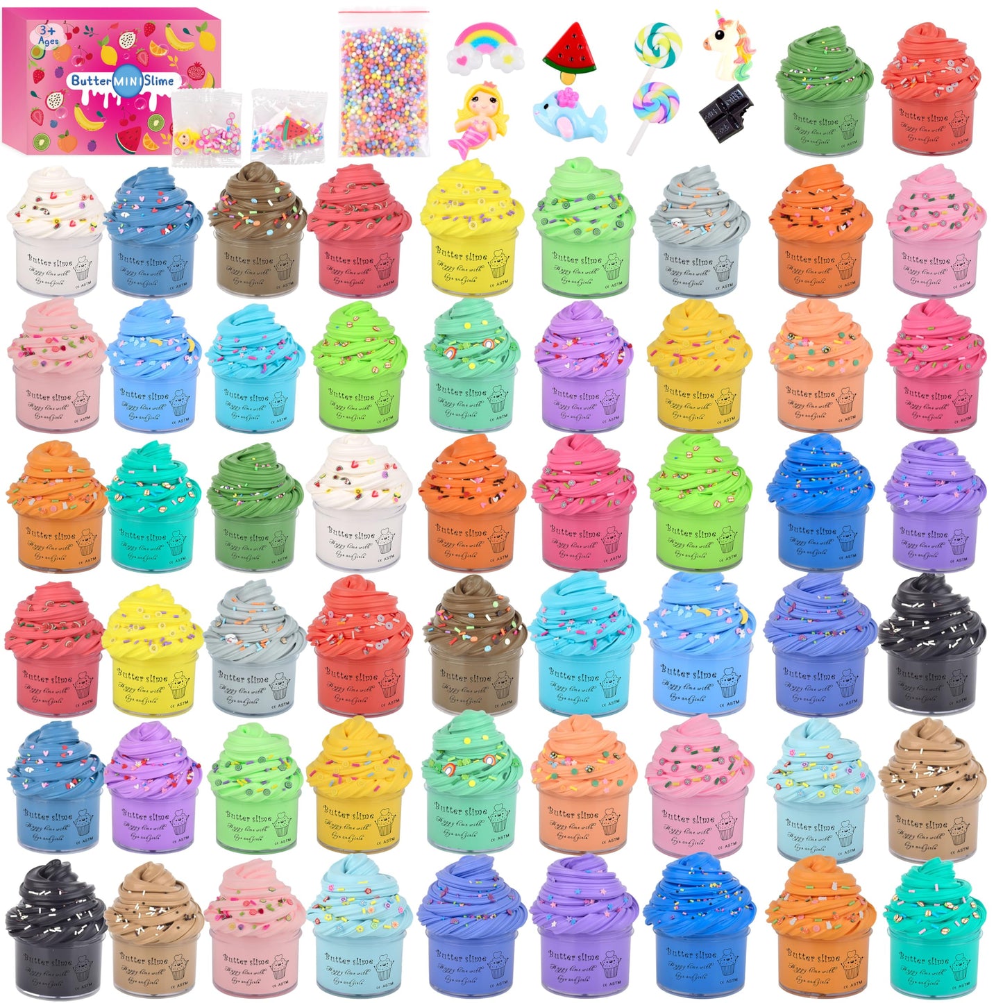 Butter Slime Kit 56 Pack  Soft Non-Sticky and Stretch  Slime Party Favors  DIY Hand-Making Slimes Toy  Stress Relief Sludge Toy for Boys and Girls  enhanced Christmas Easter and Birthday Gifts