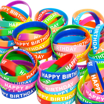 Neureyte 176 Pieces Birthday Rubber Bracelets(22 Styles),Colored Birthday Wristbands for Birthday Party Favors,Stretch Birthday