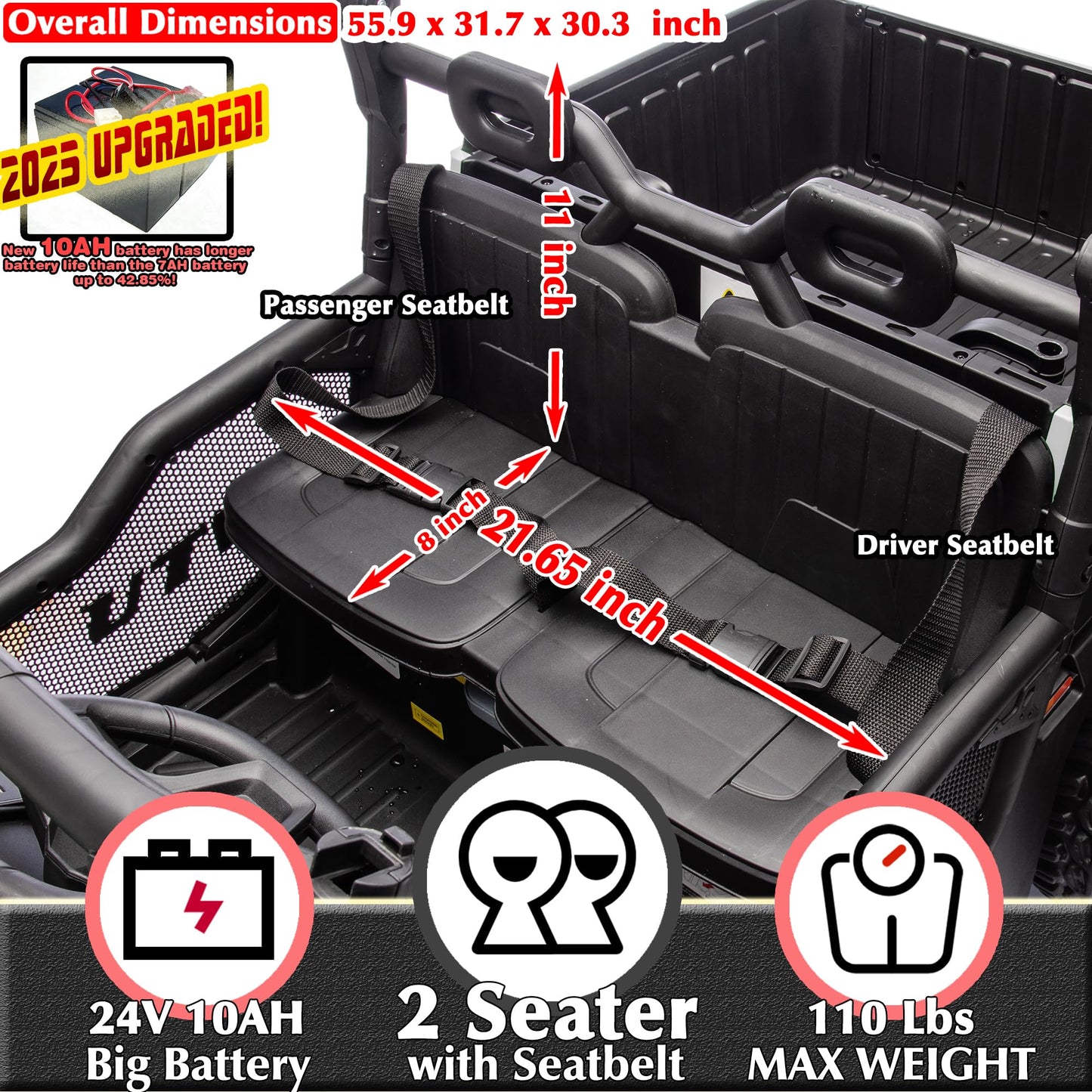 Sopbost 24V 10Ah 2 Seater Ride On Car With Remote Control Battery Powered Ride On Toy Electric Kids Utv With Large Dump Bed, 4X7