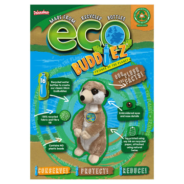 Ecobuddiez - Meerkat From Deluxebase. 9-Inch Sustainable Plush Animal From Recycled Materials, Eco-Friendly Soft Stuffed Toy, Ch