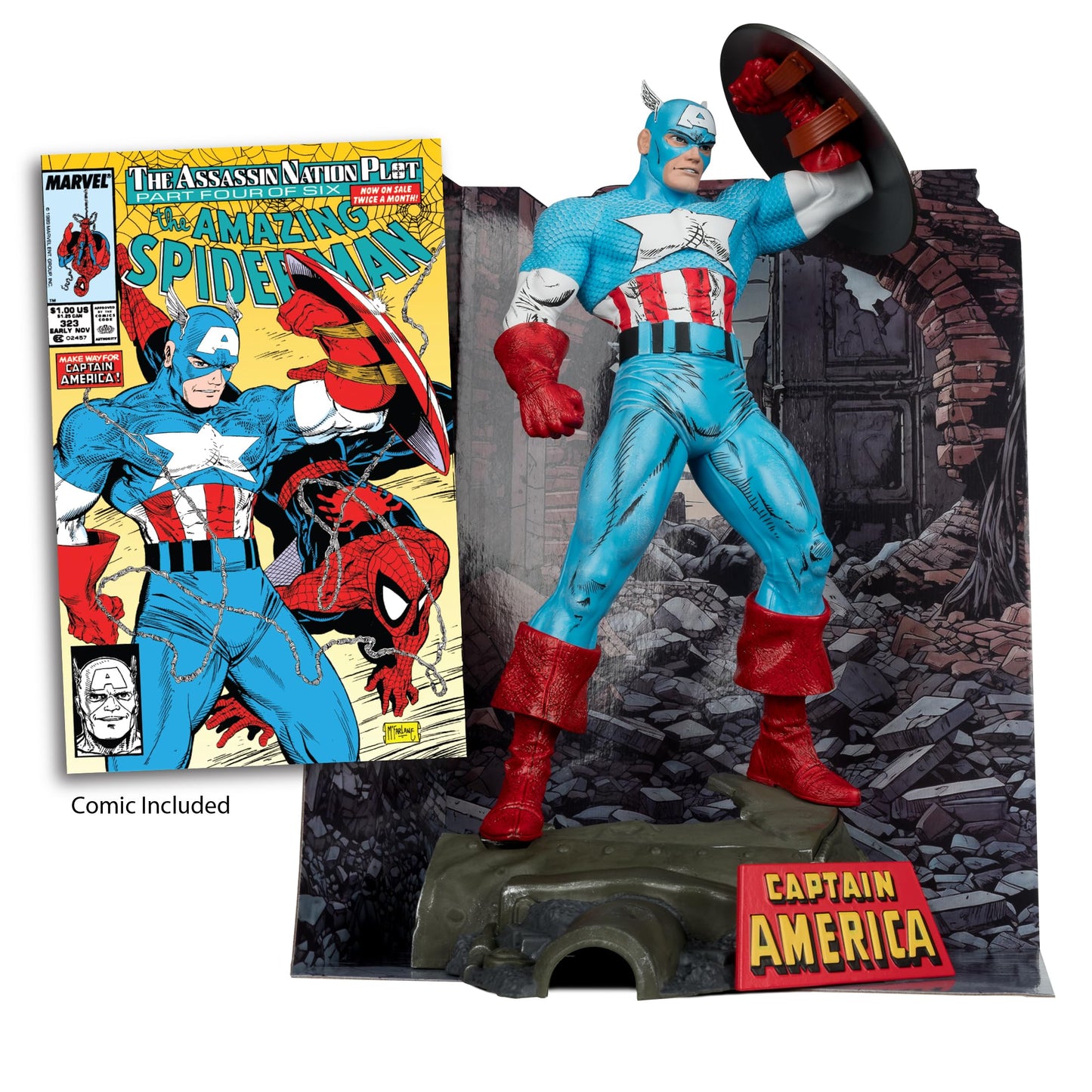 Mcfarlane Toys - Marvel Captain America 1:6Th Scale Posed Figure With Scene & Comic (The Amazing Spider-Man #323)