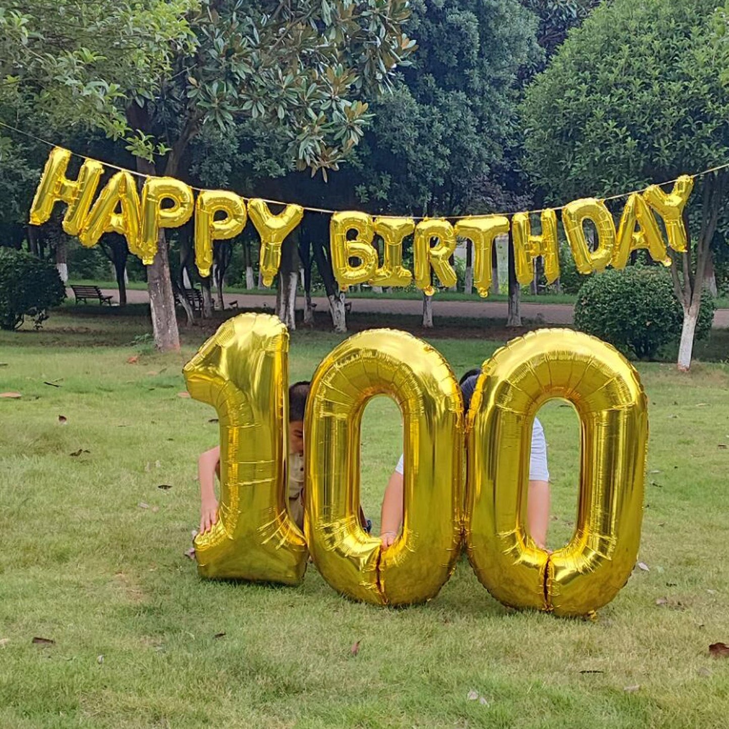 SHUNTAI 100th Birthday Decorations - Gold Jumbo 100 Foil Mylar Balloons & Happy Birthday Banner for 100 Years Old Theme Party Supplies
