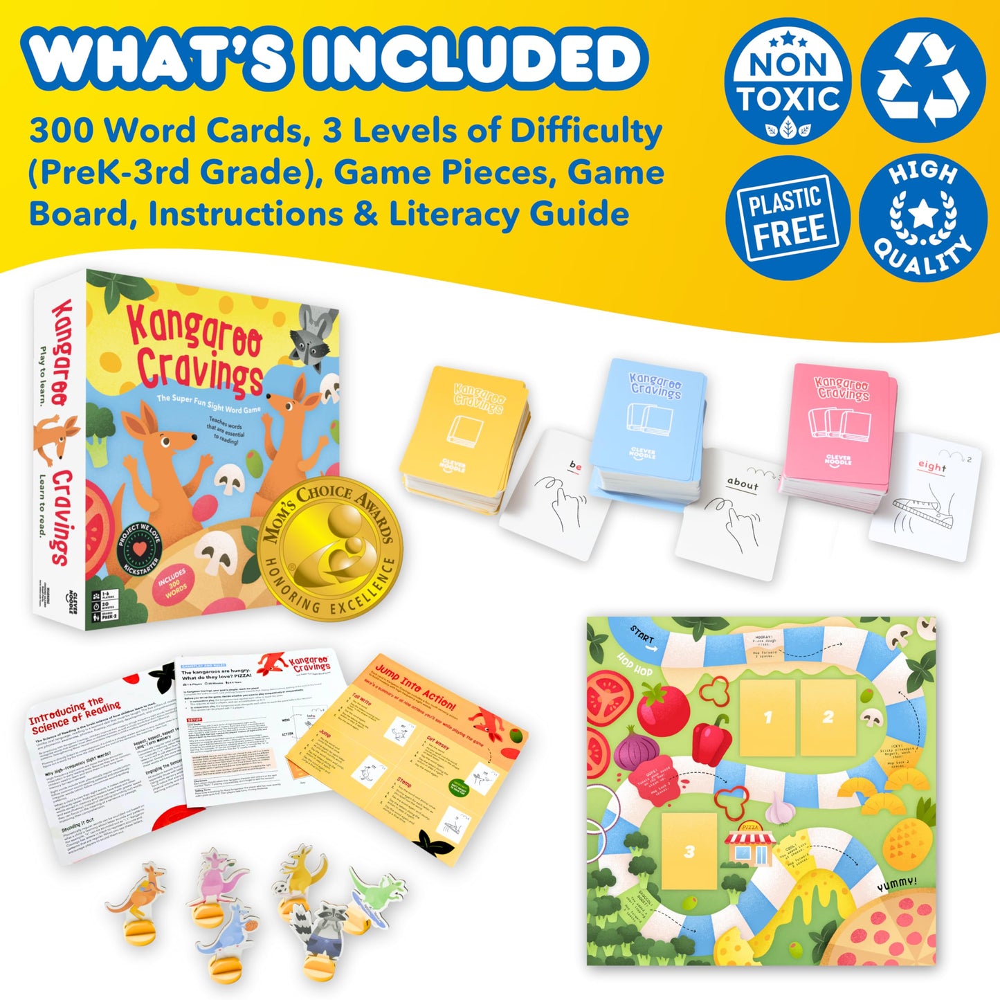 Kangaroo Cravings Learn To Read 300 High-Frequency Sight Words Board Game - Fun Learning Resource & Word Game For Kids Ages 4-9