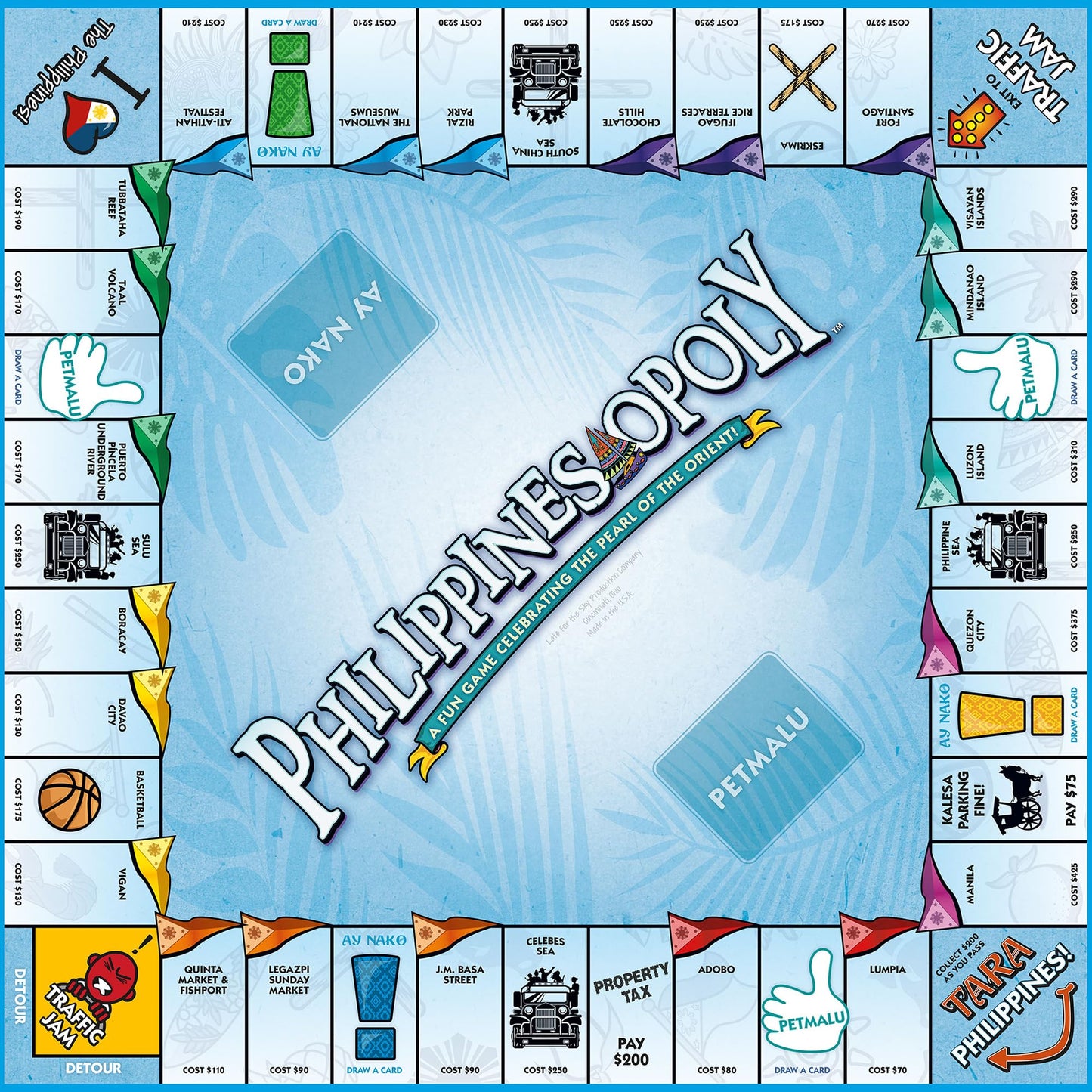 Late For The Sky Philippines-Opoly Board Game, Family Fun for 2-6 Players, Cardboard, Multicolor, 311.25 in³, Ages 8+