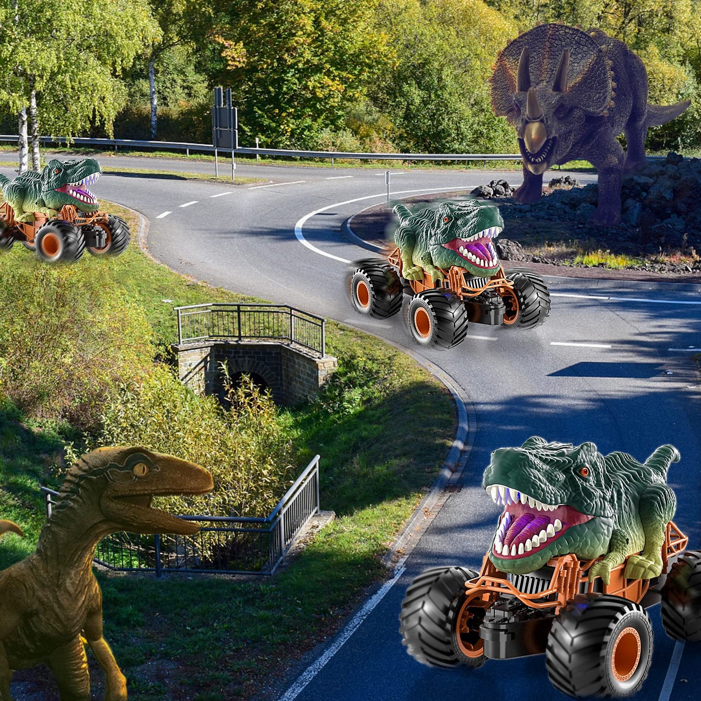 Bennol Remote Control Dinosaur Car, 2.4Ghz RC Truck for Toddlers, Electric Hobby RC Car Toys with Light & Sound Spray Birthday G
