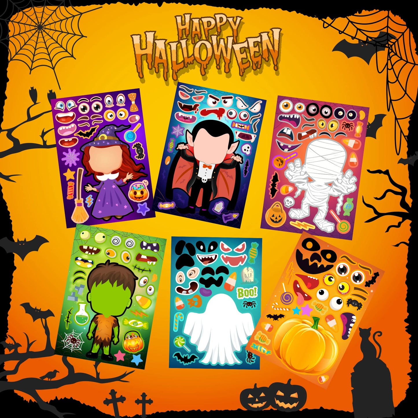 36 Sheets Halloween Stickers For Kids Make Your Own Halloween Stickers, Halloween Favors For Kids, Halloween Crafts For Kids Hal