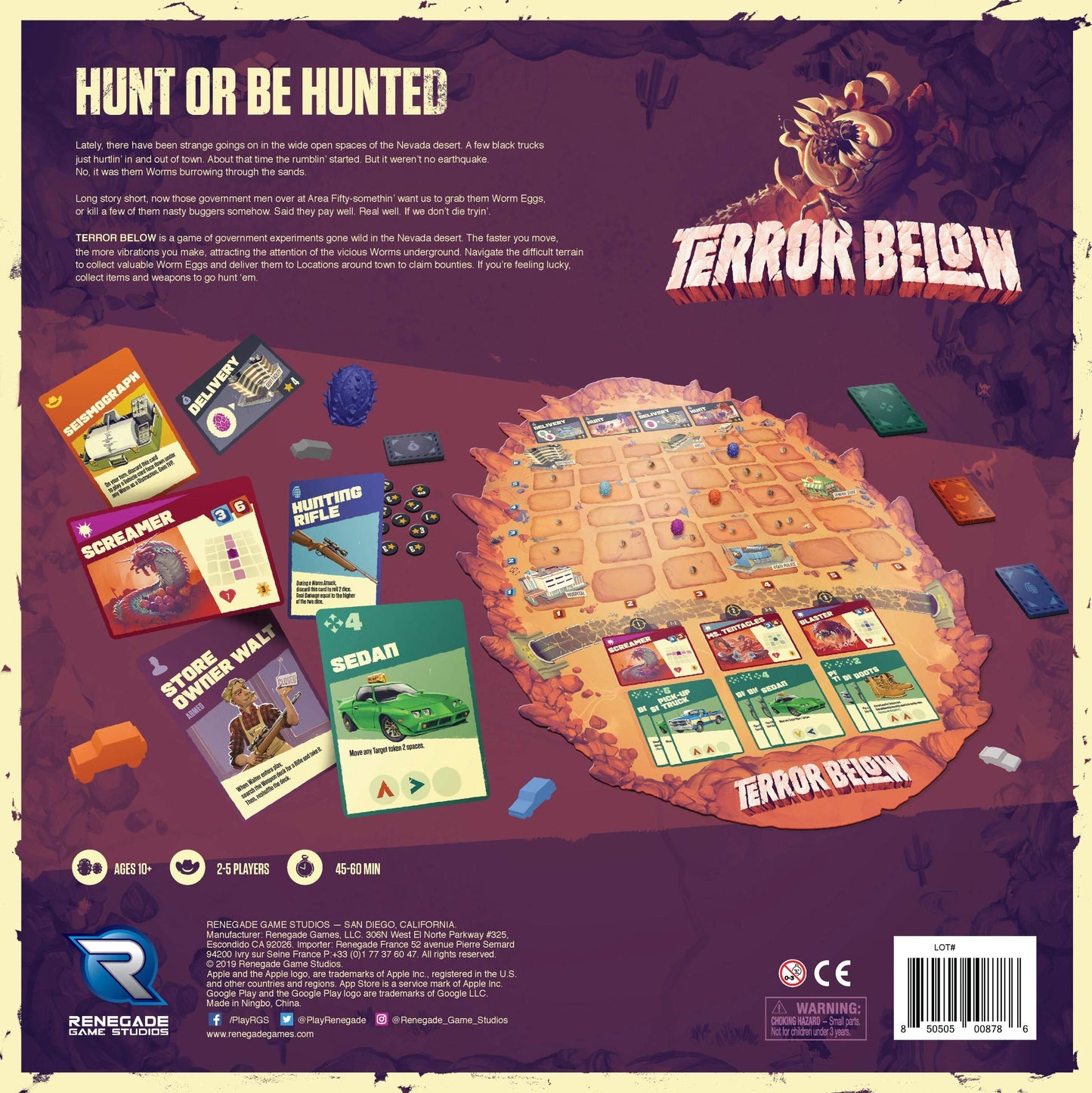 Renegade Game Studios Terror Belo Board Game  Worms are Attracted The Faster You Move  Collect Worm Eggs to Claim Bounties  2-5 Players  Ages 10 and Up  45-60 Min Playing Time