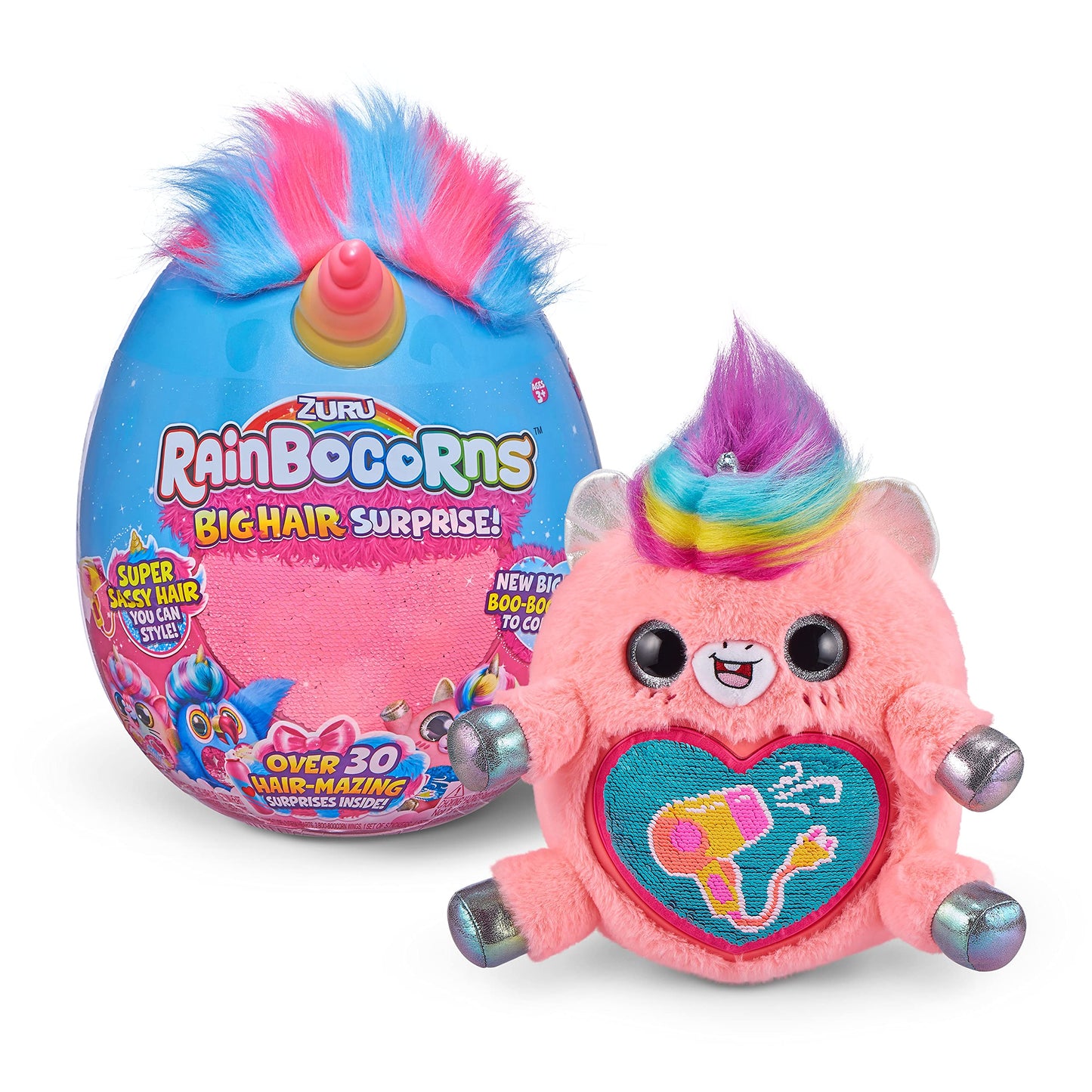 Rainbocorns Big Hair Surprise (Unicorn) By Zuru Cuddle Plush Stuffed Animal, 30+ Surprises, Collectible Baby Booboocorns, Hair Accessories, Charm Bracelets, Stickers, Ages 3+ (Unicorn)