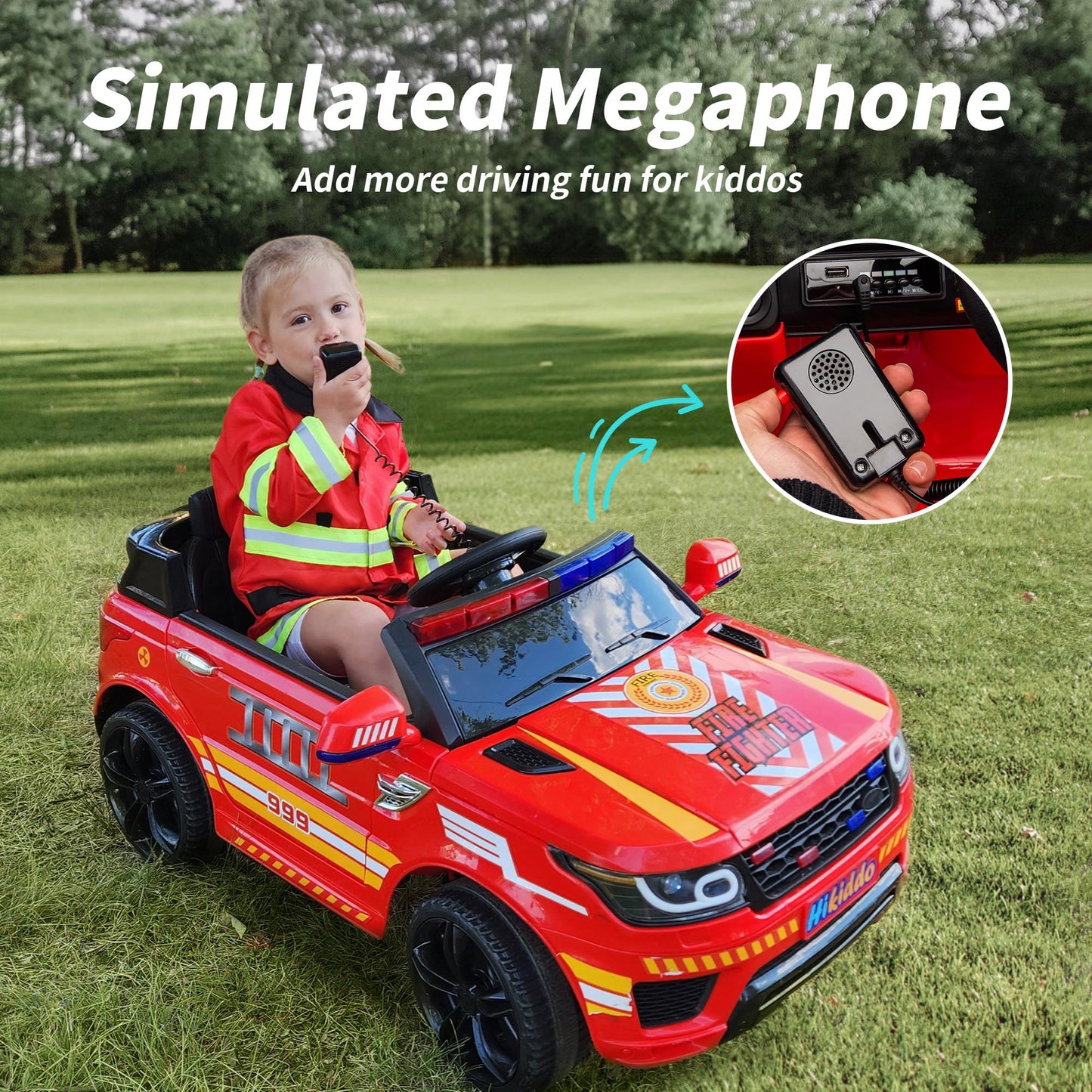 Hikiddo 24V Electric Police Car Ride-on for Kids, 24Volt Fire Truck Kids Car Ride-on Toy w/Remote Control, 2x200W Motors - Red