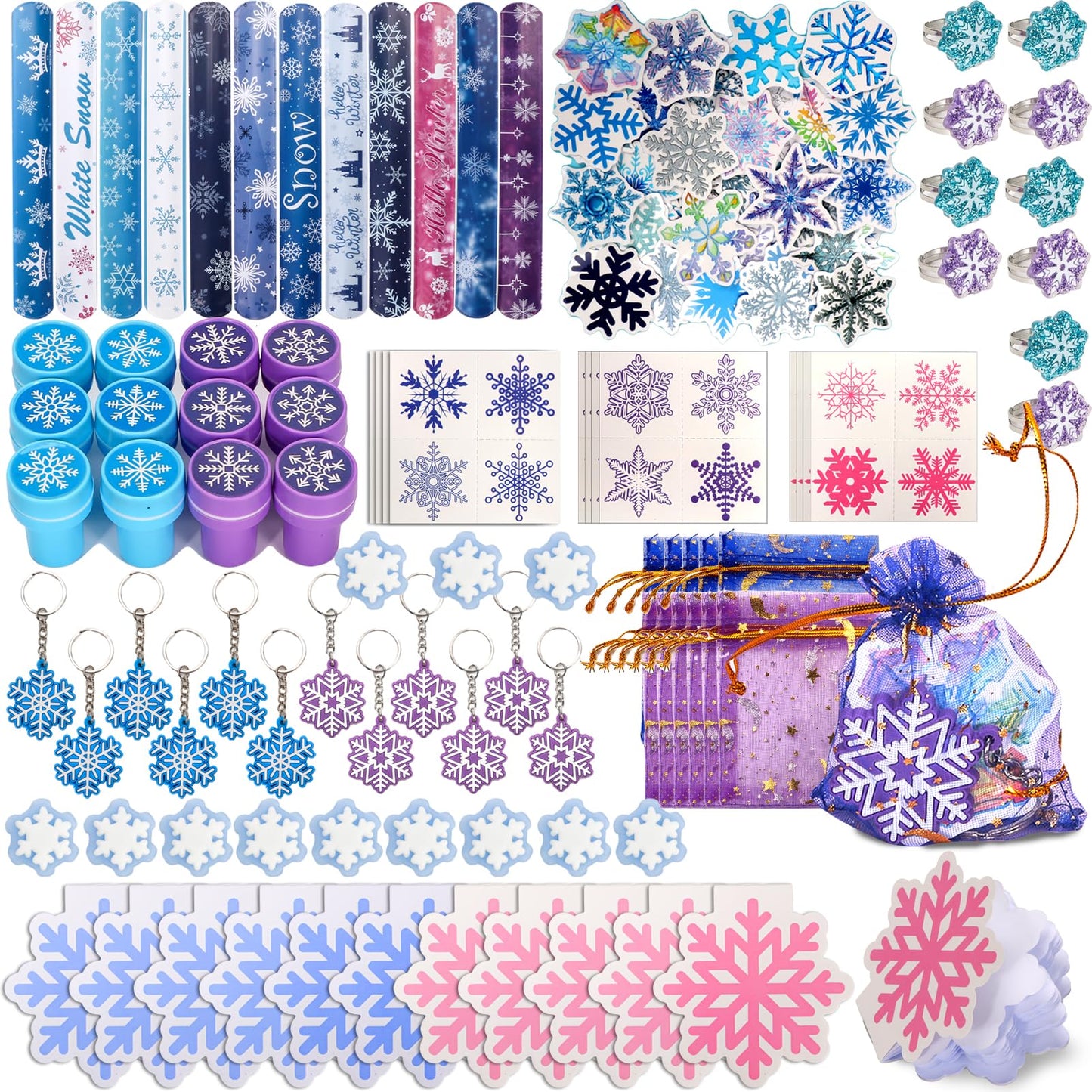 Atonofun 146 Pcs Snowflake Party Favors, Goodie Bag Stuffers, Gift Bags Filler, Classroom Reward Prizes, Bulk Small Toy, Snowfla