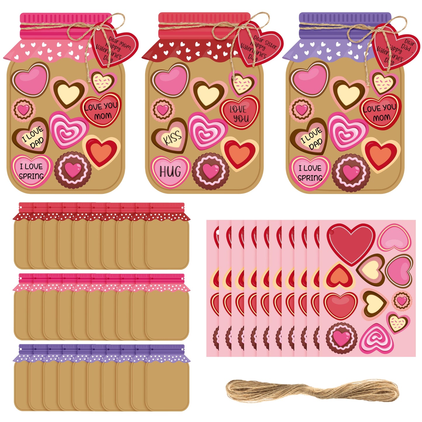 WATINC 30PCS Valentine Love Candy Jar Craft Kit, Make Your Own Valentines Day Candy Jar, DIY Love Heart Candy Jar Decor Craft Su