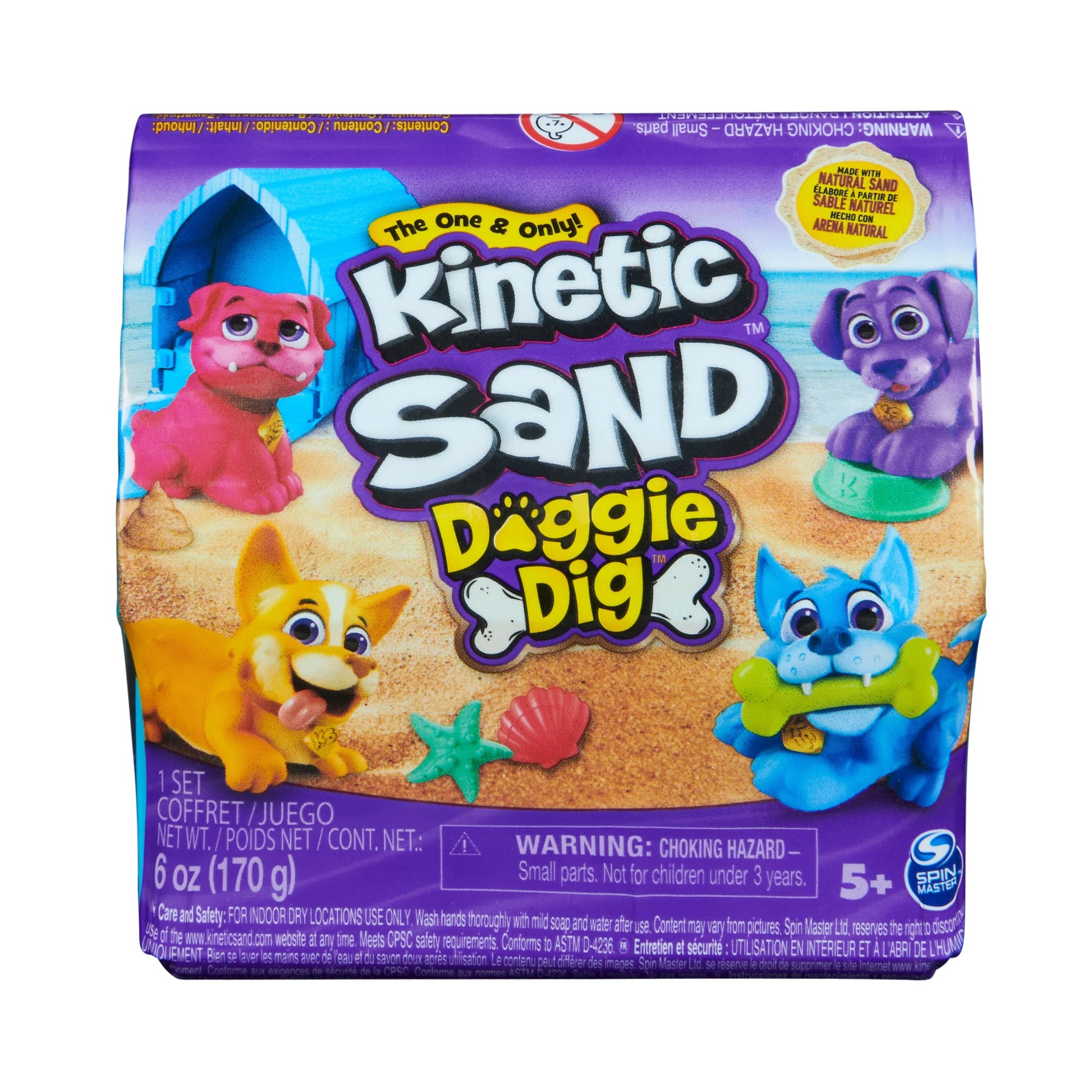 Kinetic Sand Dog House - with 170 g Magic Beach Sand, 1 Dog Figure and Accessories for Creative Indoor Sand Play Fun, for Childr